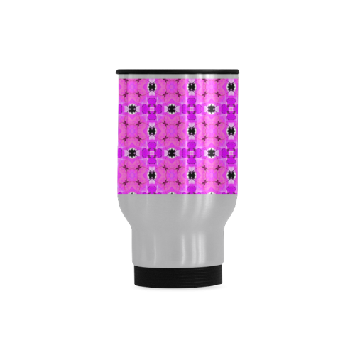 Circle Lattice of Floral Pink Violet Modern Quilt Travel Mug (Silver) (14 Oz)