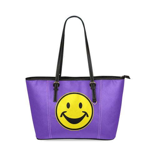 Funny yellow SMILEY for happy people Leather Tote Bag/Small (Model 1640)