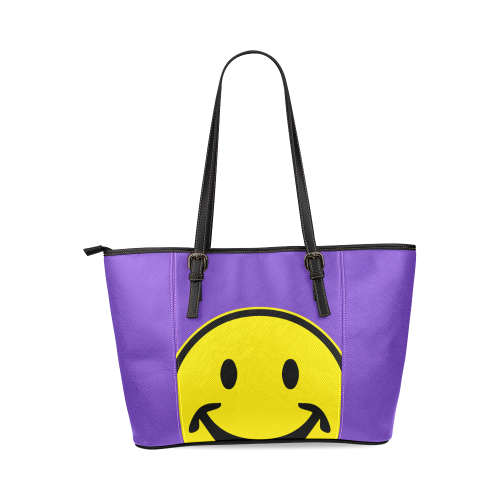 Funny yellow SMILEY for happy people Leather Tote Bag/Small (Model 1640)