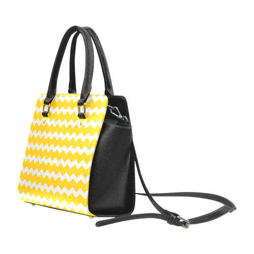 Modern Trendy Pastell Grey Yellow Zig Zag Pattern Chevron Classic Shoulder Handbag (Model 1653)