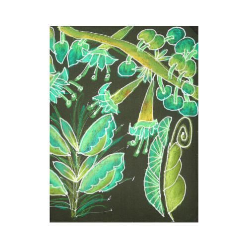 Irish Garden, Lime Green Flowers Dance in Joy Cotton Linen Wall Tapestry 60"x 80"