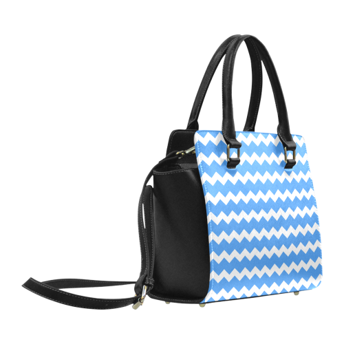 Modern Trendy Pastell Grey Blue Zig Zag Pattern Chevron Classic Shoulder Handbag (Model 1653)