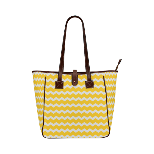 Modern Trendy Pastel Grey Summer Yellow Zig Zag Pattern Chevron Classic Tote Bag (Model 1644)
