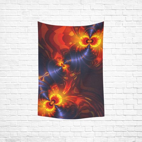 Butterfly Eyes, Abstract Violet Gold Wings Cotton Linen Wall Tapestry 40"x 60"