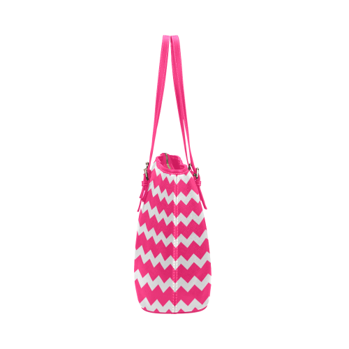 Modern Trendy Pastell Grey Pink Zig Zag Pattern Chevron Leather Tote Bag/Large (Model 1651)