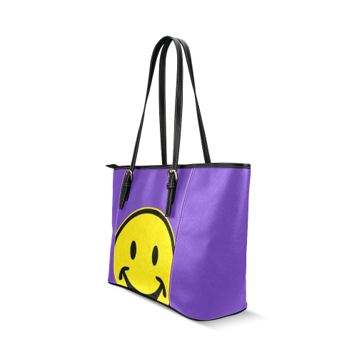 Funny yellow SMILEY for happy people Leather Tote Bag/Small (Model 1640)