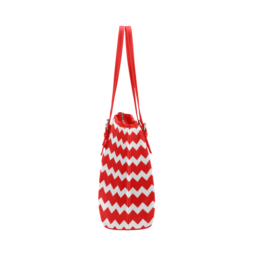 Modern Trendy Pastell Grey Red Zig Zag Pattern Chevron Leather Tote Bag/Large (Model 1651)