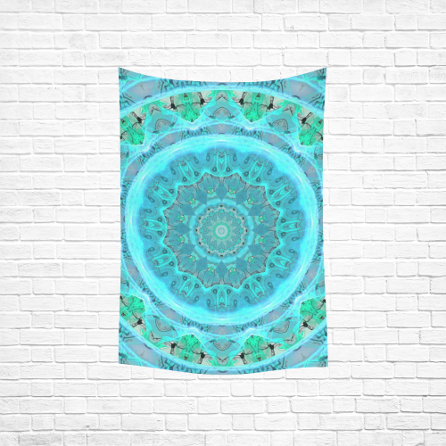 Teal Cyan Ocean Abstract Modern Lace Lattice Cotton Linen Wall Tapestry 40"x 60"