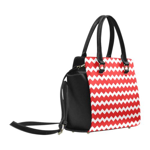 Modern Trendy Pastel Grey Red Zig Zag Pattern Chevron Classic Shoulder Handbag (Model 1653)