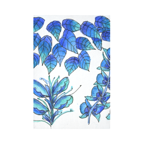 Pretty Blue Flowers, Aqua Garden Zendoodle Cotton Linen Wall Tapestry 60"x 90"