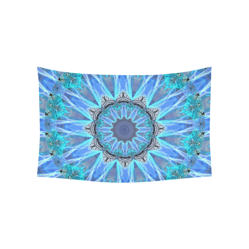 Sapphire Ice Flame, Cyan Blue Crystal Wheel Cotton Linen Wall Tapestry 60"x 40"