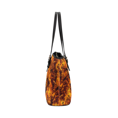 Flaming Fire Pattern Leather Tote Bag/Large (Model 1651)