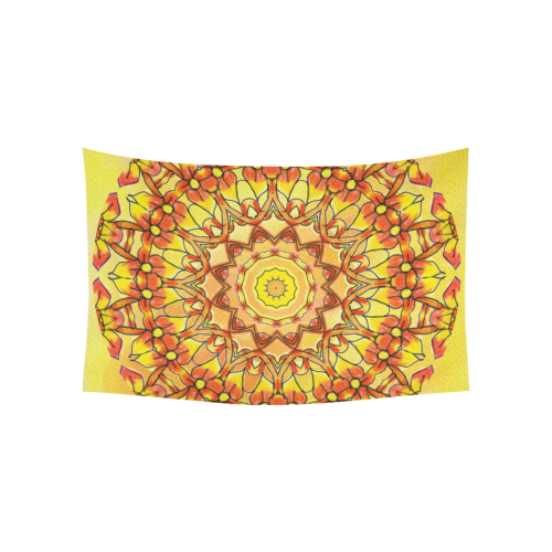 Orange Yellow Sunflower Mandala Red Zendoodle Cotton Linen Wall Tapestry 60"x 40"