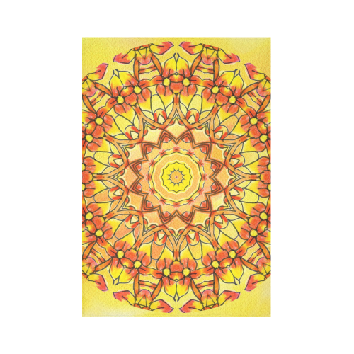 Orange Yellow Sunflower Mandala Red Zendoodle Cotton Linen Wall Tapestry 60"x 90"