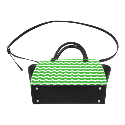 Modern Trendy Pastel Grey Green Zig Zag Pattern Chevron Classic Shoulder Handbag (Model 1653)