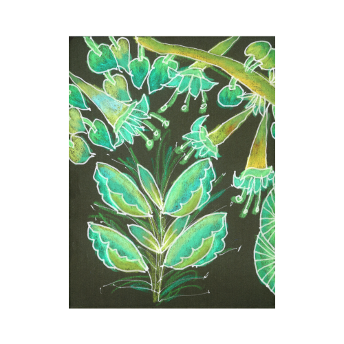 Irish Garden, Lime Green Flowers Dance in Joy Cotton Linen Wall Tapestry 60"x 80"