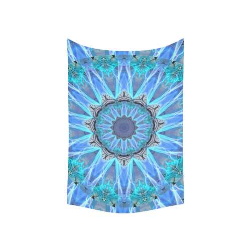 Sapphire Ice Flame, Cyan Blue Crystal Wheel Cotton Linen Wall Tapestry 60"x 40"