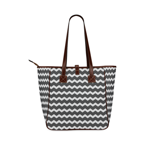 Modern Trendy Pastell Grey Black Zig Zag Pattern Chevron Classic Tote Bag (Model 1644)