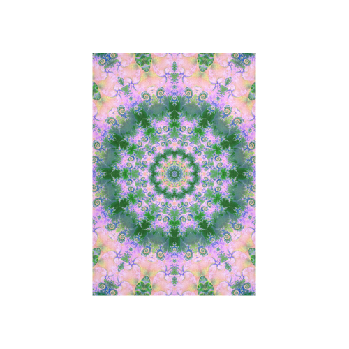 Rose Pink Green Explosion of Flowers Mandala Cotton Linen Wall Tapestry 40"x 60"