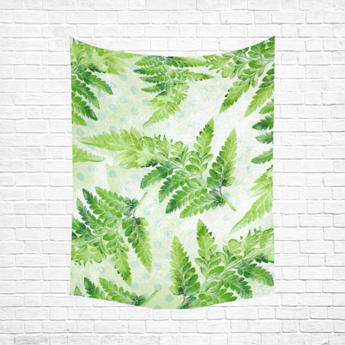 Green Fern Cotton Linen Wall Tapestry 60"x 80"