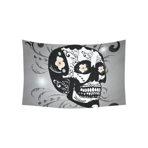 Wonderful sugar skull in black and white Cotton Linen Wall Tapestry 60"x 40"