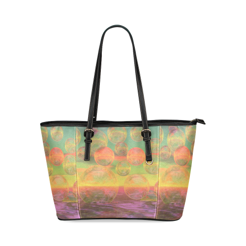 Autumn Ruminations, Abstract Gold Rose Glory Leather Tote Bag/Large (Model 1640)
