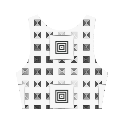 Solid Squares Frame Mosaic Black & White Women's Crop Top (Model T42)