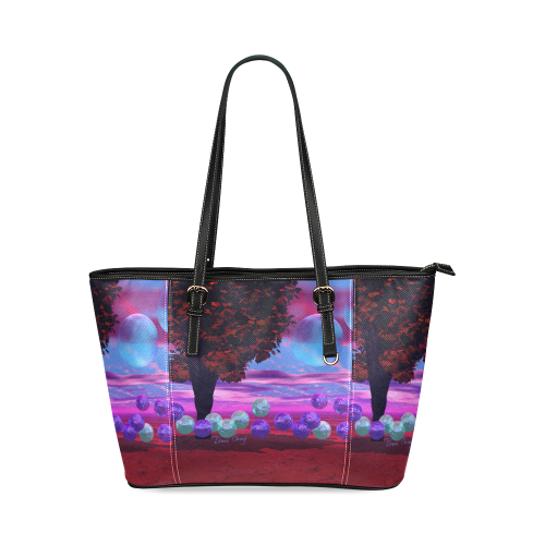 Bubble Garden, Abstract Rose  Azure Wisdom Leather Tote Bag/Large (Model 1640)