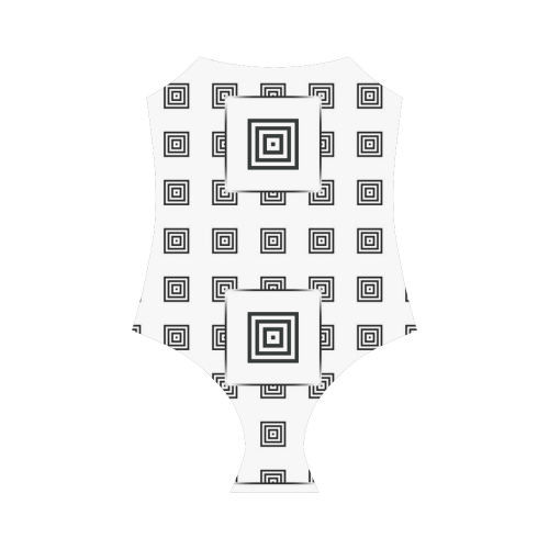 Solid Squares Frame Mosaic Black & White Strap Swimsuit ( Model S05)