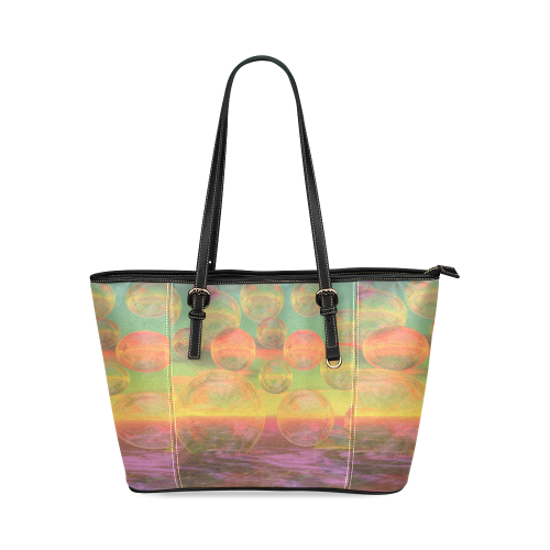 Autumn Ruminations, Abstract Gold Rose Glory Leather Tote Bag/Small (Model 1640)