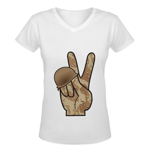 Desert Camouflage Peace Sign Women's Deep V-neck T-shirt (Model T19)