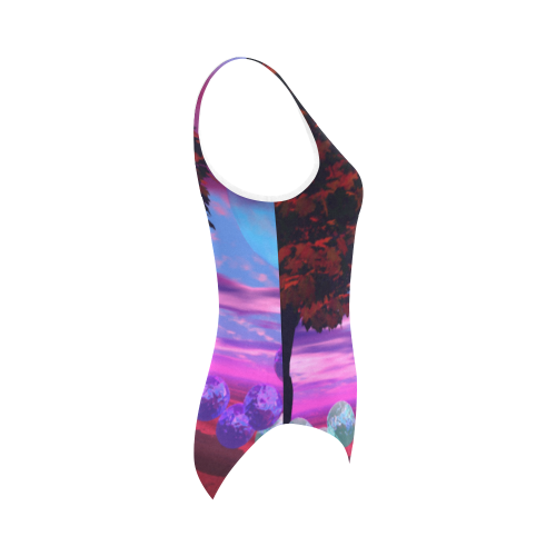 Bubble Garden, Abstract Rose  Azure Wisdom Vest One Piece Swimsuit (Model S04)