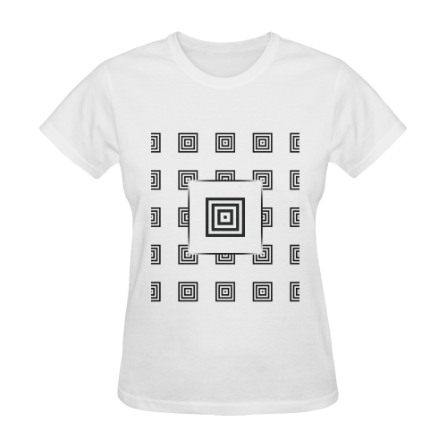 Solid Squares Frame Mosaic Black & White Sunny Women's T-shirt (Model T05)