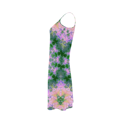 Rose Pink Green Explosion of Flowers Mandala Alcestis Slip Dress (Model D05)