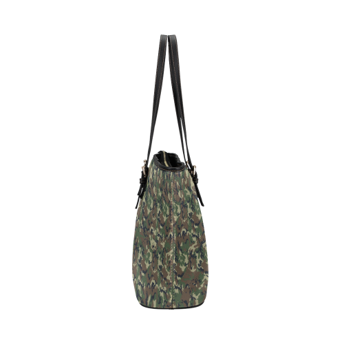 Forest Camouflage Pattern Leather Tote Bag/Large (Model 1651)