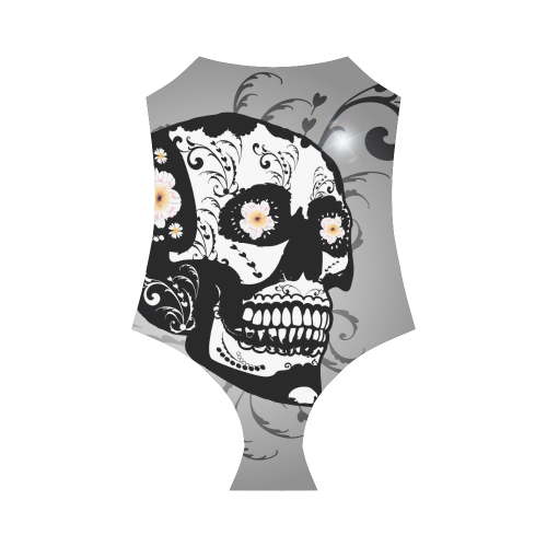 Wonderful sugar skull in black and white Strap Swimsuit ( Model S05)
