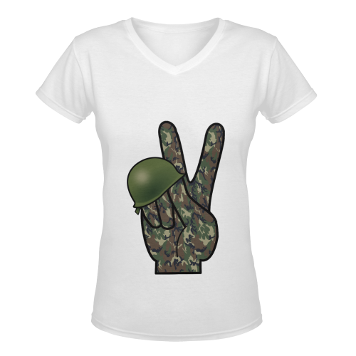 Forest Camouflage Peace Sign Women's Deep V-neck T-shirt (Model T19)