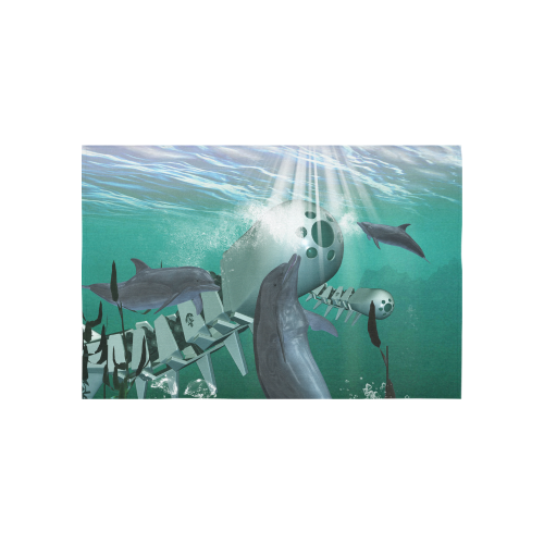 Dolphin with mechanical fish Cotton Linen Wall Tapestry 60"x 40"