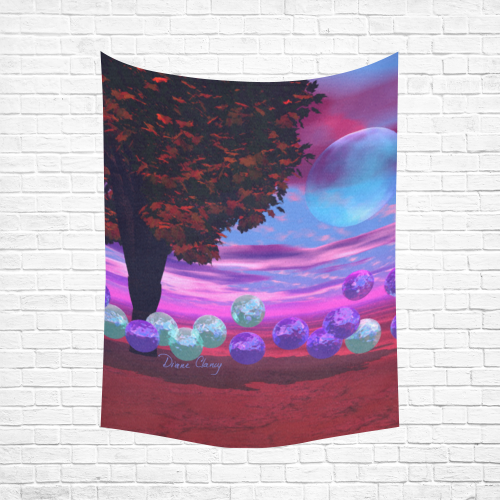 Bubble Garden, Abstract Rose  Azure Wisdom Cotton Linen Wall Tapestry 60"x 80"