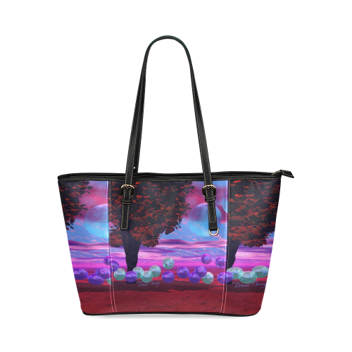 Bubble Garden, Abstract Rose  Azure Wisdom Leather Tote Bag/Small (Model 1640)