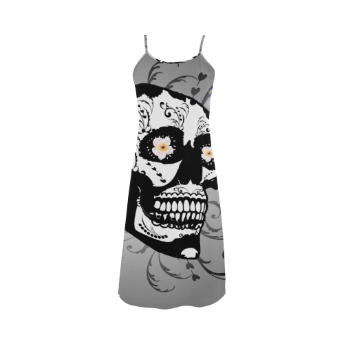 Wonderful sugar skull in black and white Alcestis Slip Dress (Model D05)