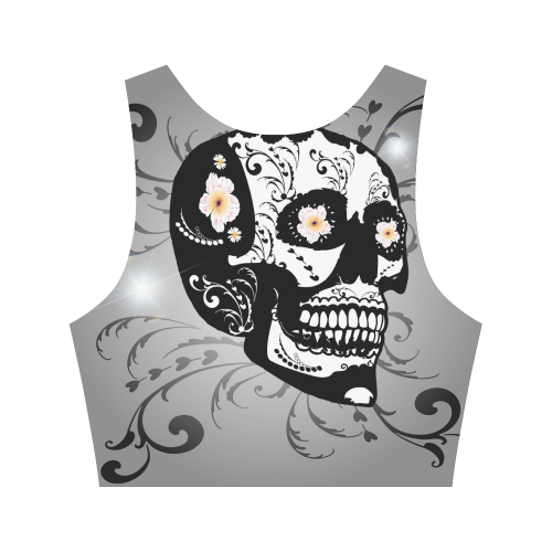 Wonderful sugar skull in black and white Women's Crop Top (Model T42)