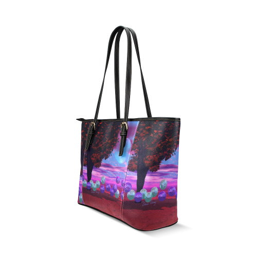 Bubble Garden, Abstract Rose  Azure Wisdom Leather Tote Bag/Large (Model 1640)