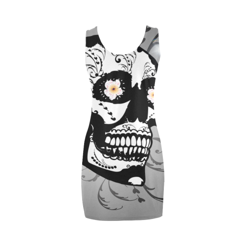 Wonderful sugar skull in black and white Medea Vest Dress (Model D06)