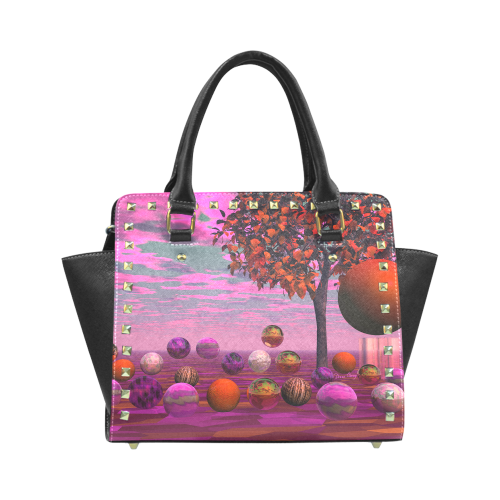 Bittersweet Opinion, Abstract Raspberry Maple Tree Rivet Shoulder Handbag (Model 1645)