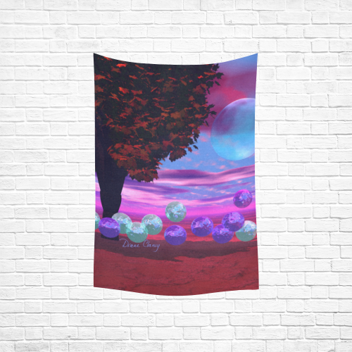 Bubble Garden, Abstract Rose  Azure Wisdom Cotton Linen Wall Tapestry 40"x 60"