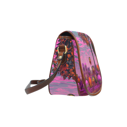 Bittersweet Opinion, Abstract Raspberry Maple Tree Saddle Bag/Small (Model 1649) Full Customization