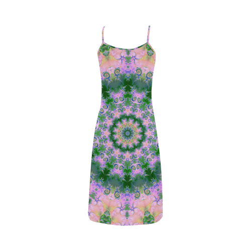 Rose Pink Green Explosion of Flowers Mandala Alcestis Slip Dress (Model D05)