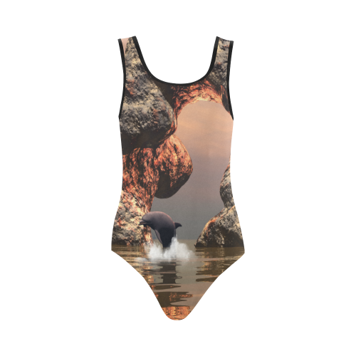 Dolphin in the sunset Vest One Piece Swimsuit (Model S04)
