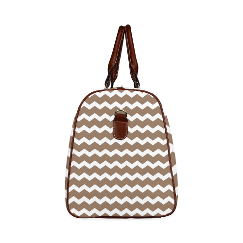 Modern Trendy Pastel Grey Brown Zig Zag Pattern Chevron Waterproof Travel Bag/Large (Model 1639)